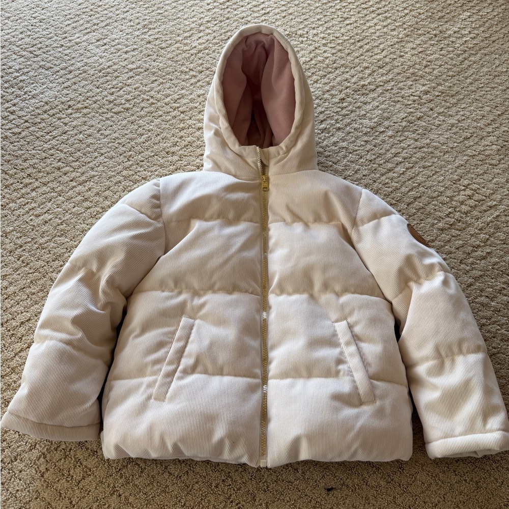 Juicy Couture Cream Hooded Puffer Jacket with Pink Lining